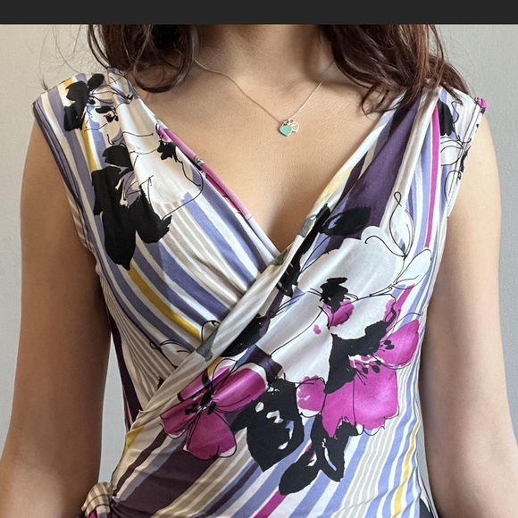 Vibrant Floral Wrap Blouse - Pink, Yellow, Purple - Picture 2 of 4